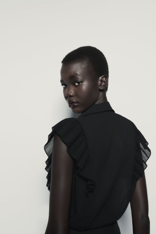 Zara volangidega poolläbipaistev top naised must Riietus 42F0H413