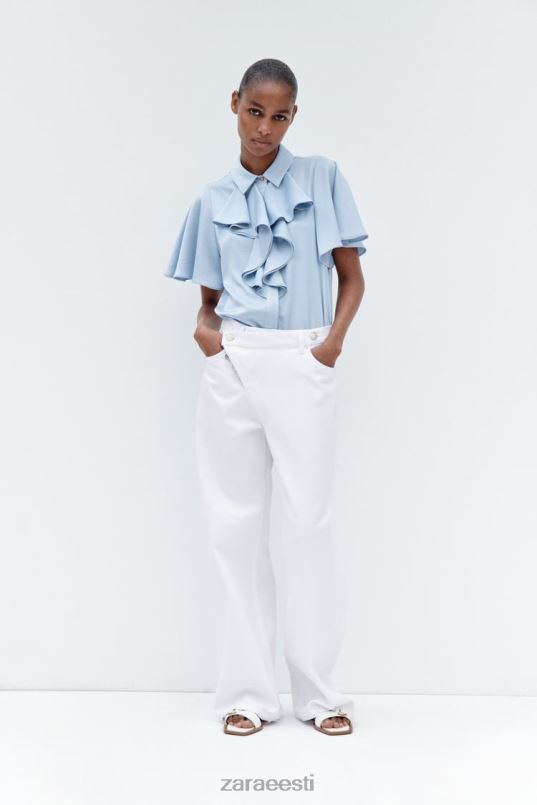 Zara volangidega satiinefektiga särk naised helesinine Riietus 42F0H358