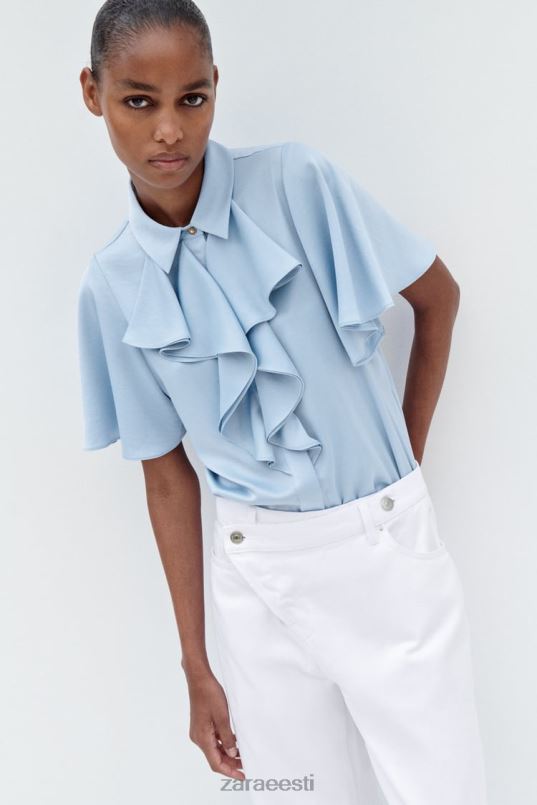 Zara volangidega satiinefektiga särk naised helesinine Riietus 42F0H358