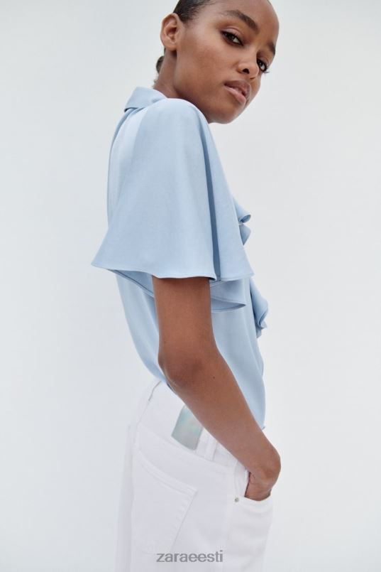 Zara volangidega satiinefektiga särk naised helesinine Riietus 42F0H358