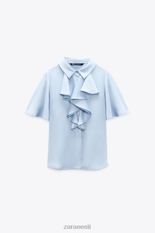 Zara volangidega satiinefektiga särk naised helesinine Riietus 42F0H358