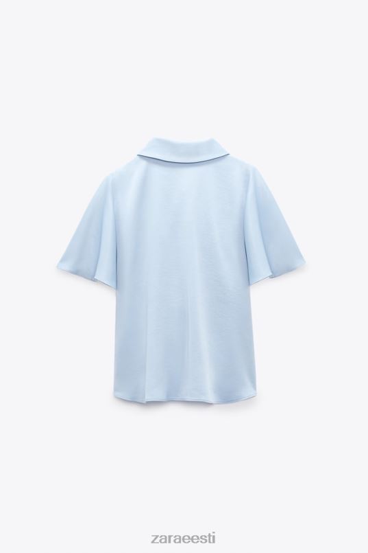 Zara volangidega satiinefektiga särk naised helesinine Riietus 42F0H358