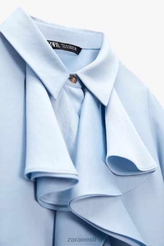 Zara volangidega satiinefektiga särk naised helesinine Riietus 42F0H358