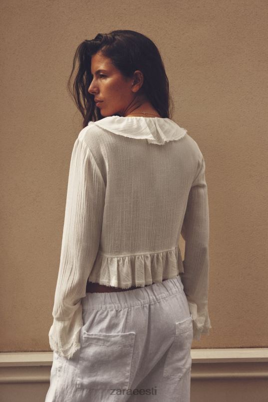 Zara volangidega tekstuuriga pluus naised ekru Riietus 42F0H364