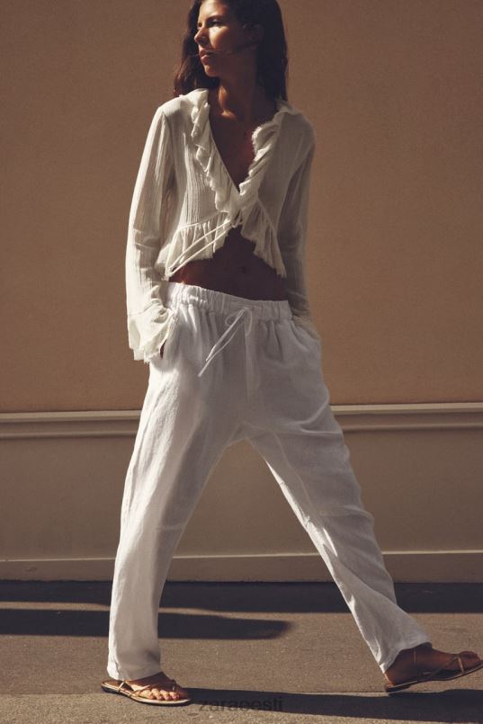 Zara volangidega tekstuuriga pluus naised ekru Riietus 42F0H364