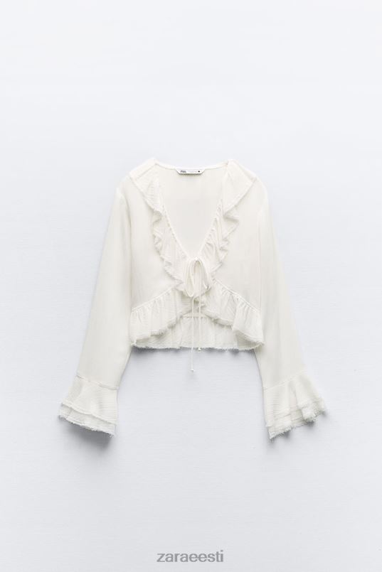 Zara volangidega tekstuuriga pluus naised ekru Riietus 42F0H364