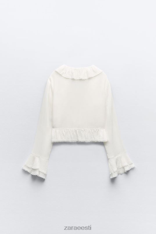 Zara volangidega tekstuuriga pluus naised ekru Riietus 42F0H364