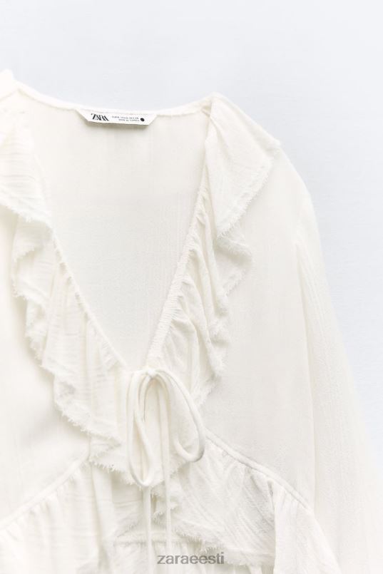 Zara volangidega tekstuuriga pluus naised ekru Riietus 42F0H364