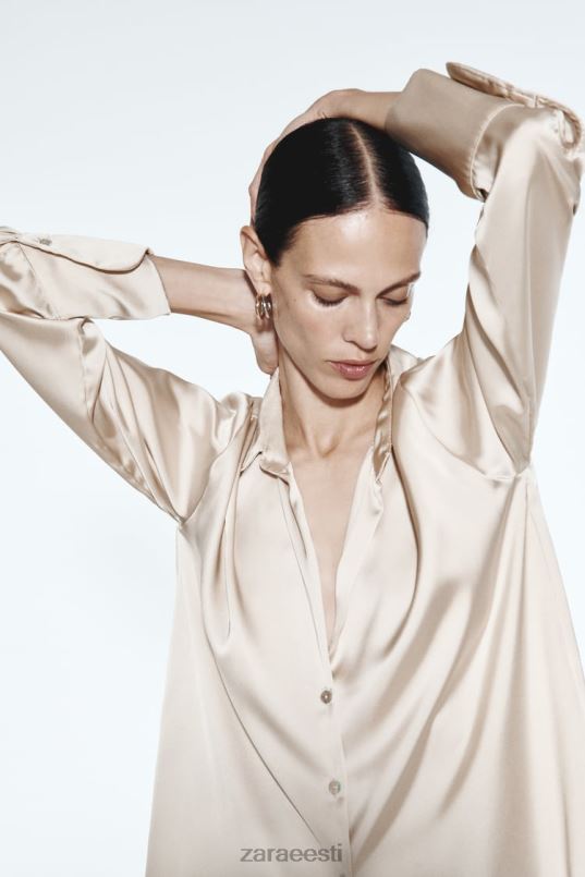 Zara voolav satiinefektiga särk naised pehme kuld Riietus 42F0H312