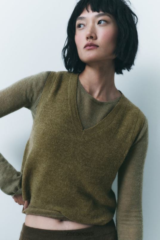 Zara kärbitud kootud vest naised oliiviroheline Riietus 42F0H203