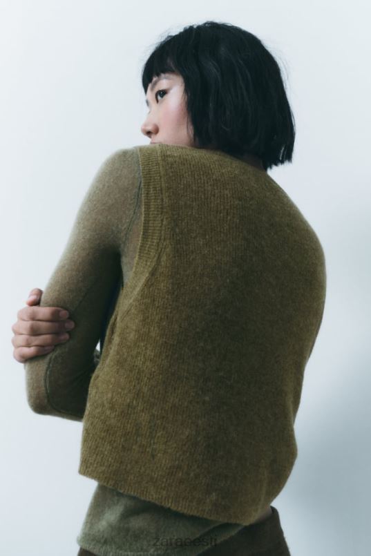 Zara kärbitud kootud vest naised oliiviroheline Riietus 42F0H203