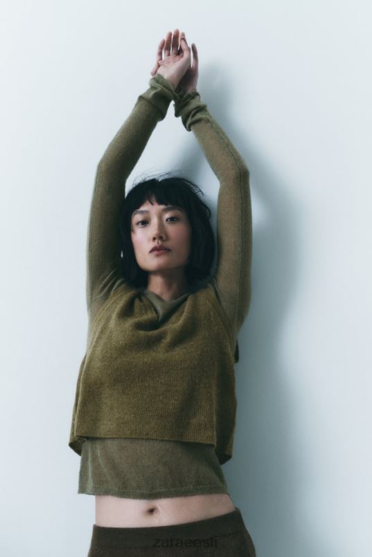 Zara kärbitud kootud vest naised oliiviroheline Riietus 42F0H203