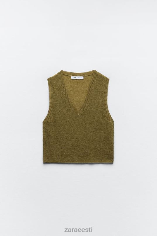 Zara kärbitud kootud vest naised oliiviroheline Riietus 42F0H203