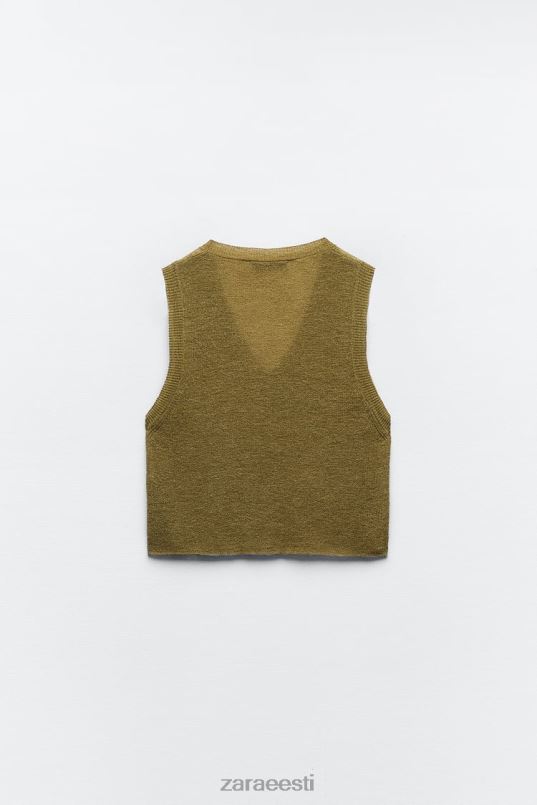 Zara kärbitud kootud vest naised oliiviroheline Riietus 42F0H203