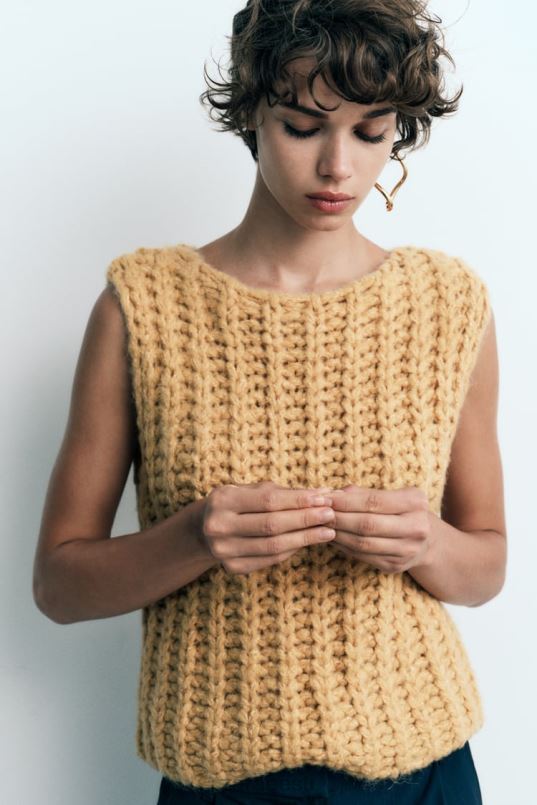 Zara kärbitud kootud vest naised sinep Riietus 42F0H196