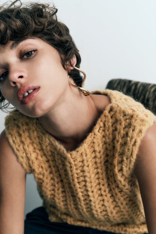 Zara kärbitud kootud vest naised sinep Riietus 42F0H196