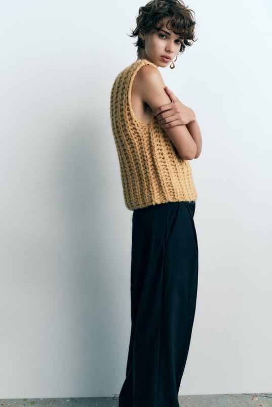 Zara kärbitud kootud vest naised sinep Riietus 42F0H196