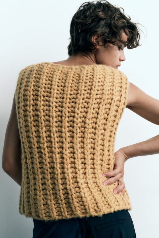 Zara kärbitud kootud vest naised sinep Riietus 42F0H196