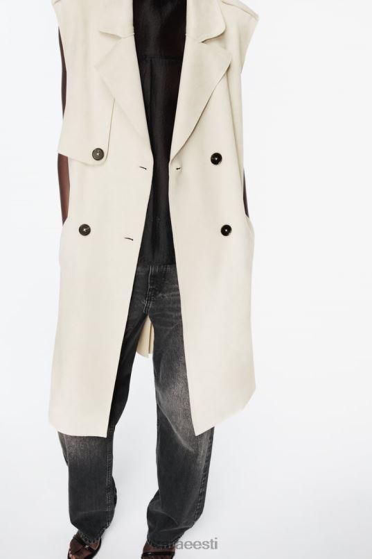 Zara kunstnahast pikk vest naised ekru Riietus 42F0H208