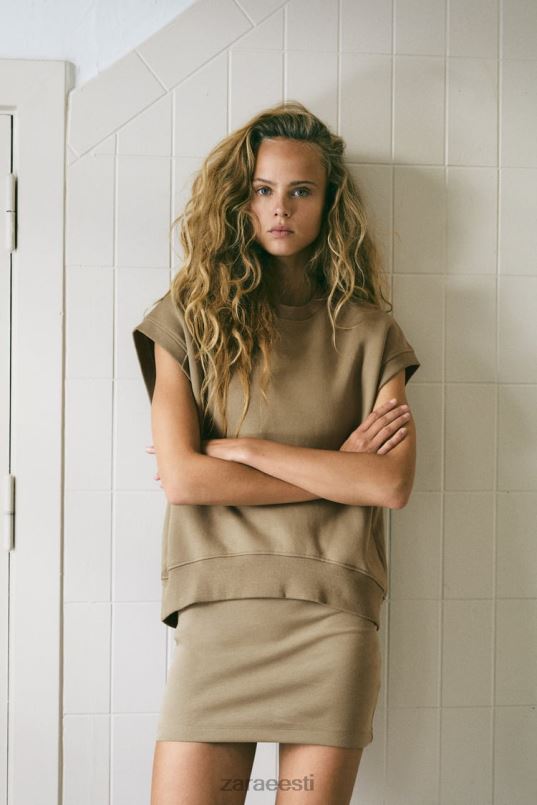 Zara plüüsist vest naised khaki Riietus 42F0H193