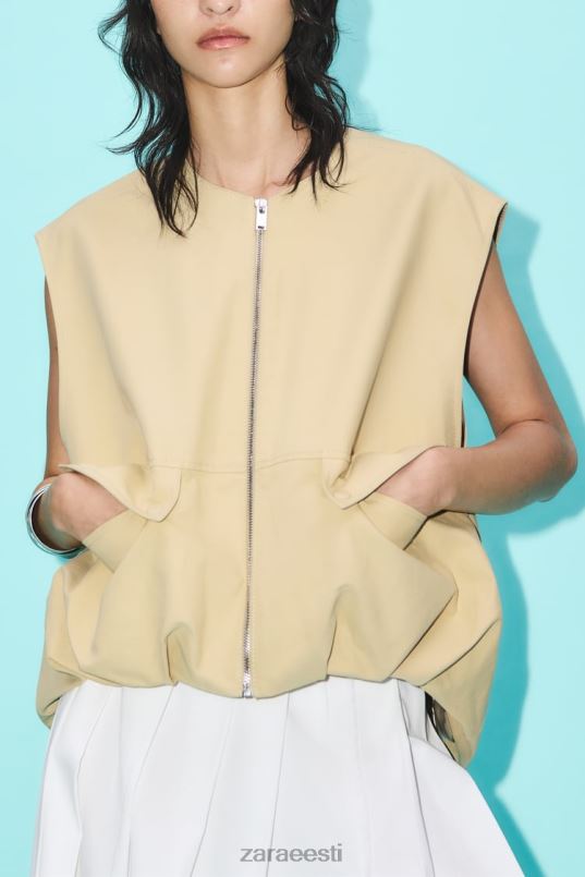 Zara ääristatud puuvillane vest naised taupe pruun Riietus 42F0H216