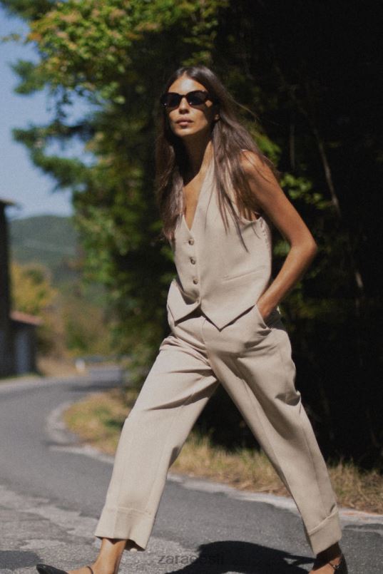 Zara segatriibuline vest naised taupe pruun Riietus 42F0H191