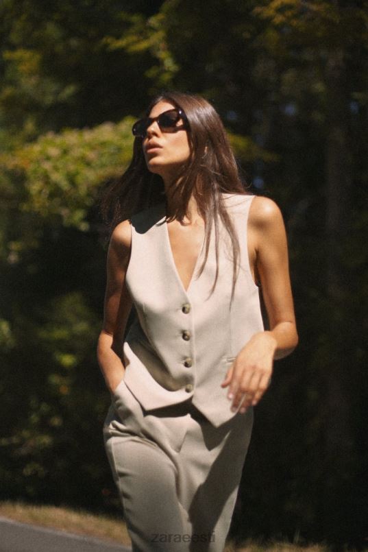 Zara segatriibuline vest naised taupe pruun Riietus 42F0H191