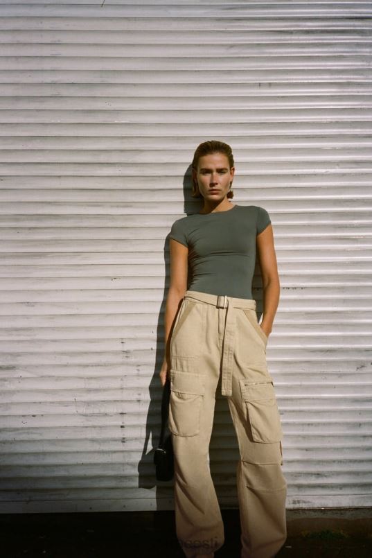 Zara polüamiidist t-särk naised khaki Riietus 42F0H475