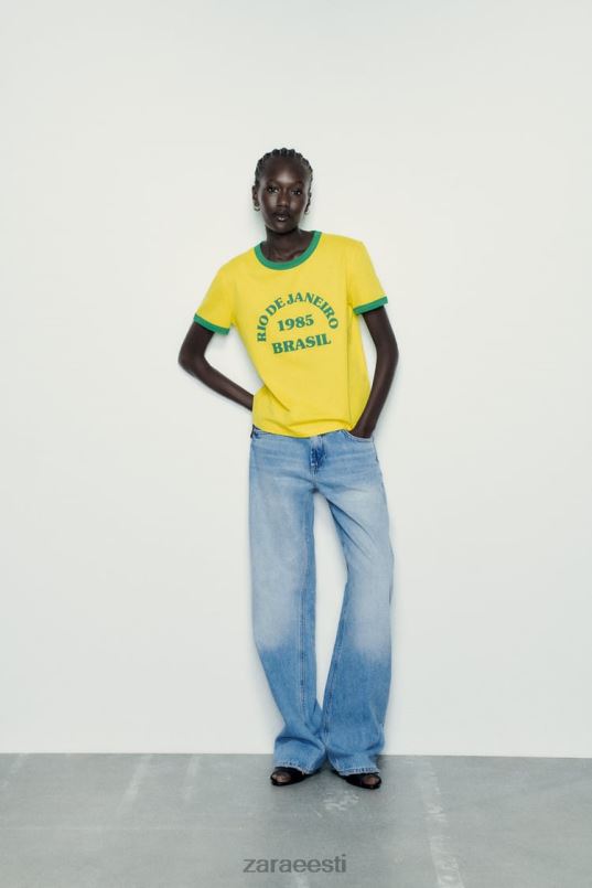 Zara tekstiga t-särk naised kollane Riietus 42F0H473