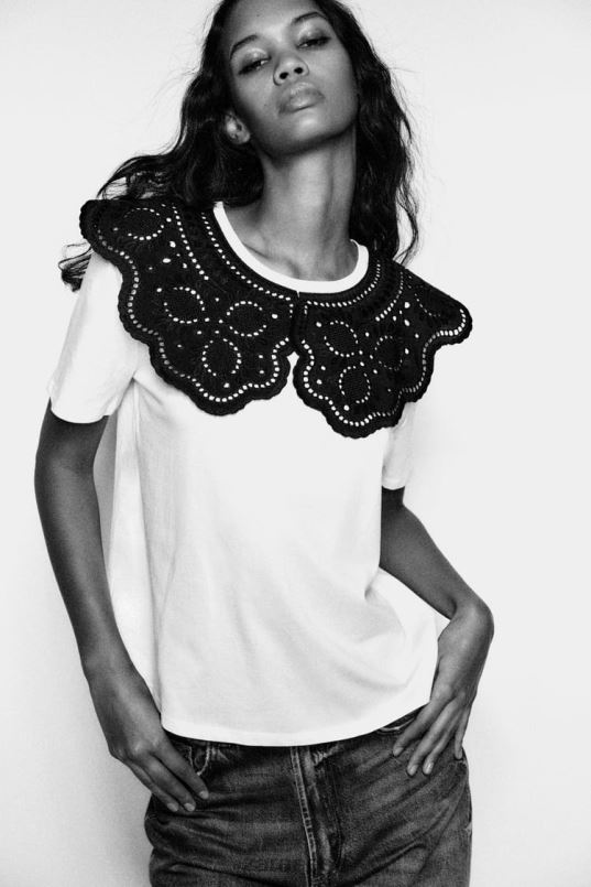 Zara tikitud kraega ülaosa naised valge Riietus 42F0H463