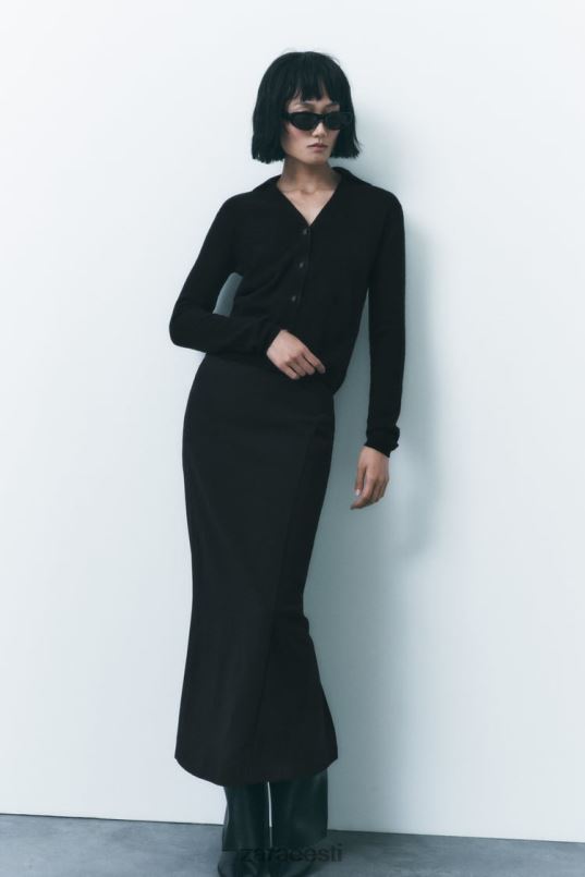 Zara 100% villane kootud polo kampsun naised must Riietus 42F0H268