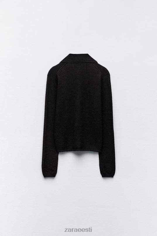 Zara 100% villane kootud polo kampsun naised must Riietus 42F0H268