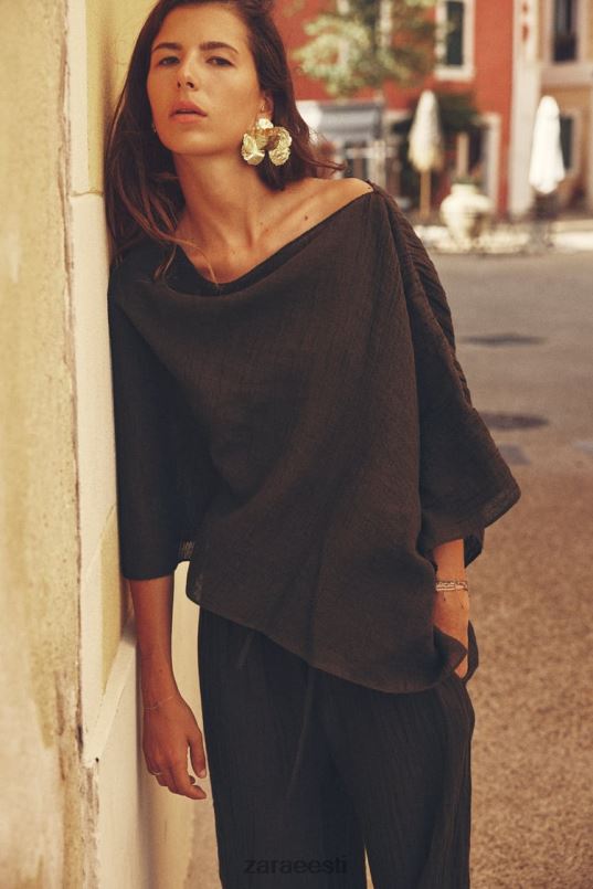 Zara asümmeetriline linasegu top naised tumepruun Riietus 42F0H280