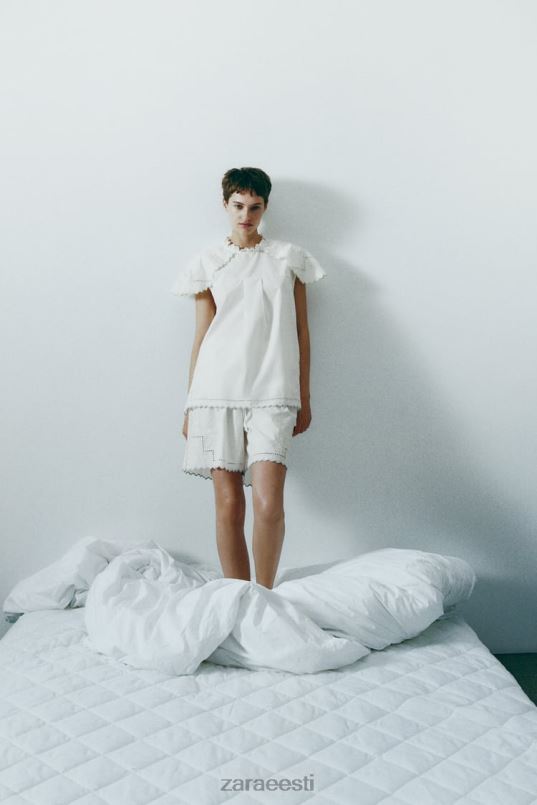 Zara kontrastse tikitud ülaosa naised valge Riietus 42F0H828