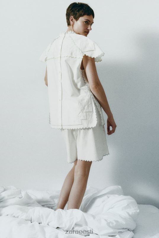 Zara kontrastse tikitud ülaosa naised valge Riietus 42F0H828