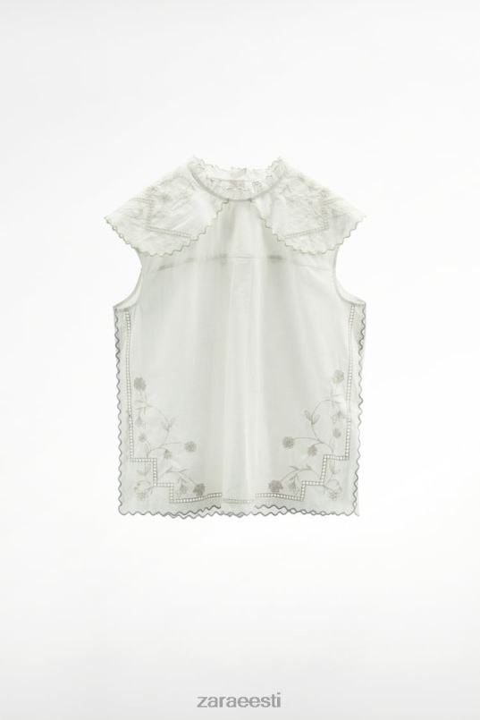 Zara kontrastse tikitud ülaosa naised valge Riietus 42F0H828