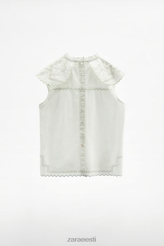 Zara kontrastse tikitud ülaosa naised valge Riietus 42F0H828