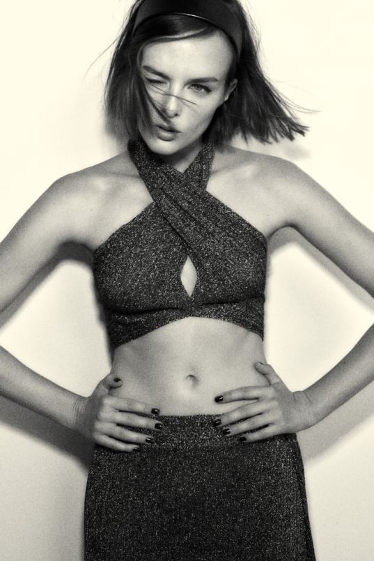 Zara metallist niidiga mähitud kootud topp naised must Riietus 42F0H262