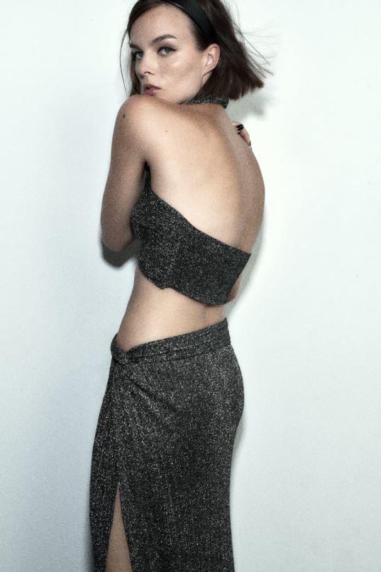 Zara metallist niidiga mähitud kootud topp naised must Riietus 42F0H262