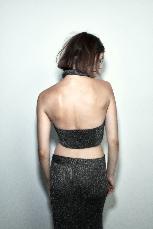 Zara metallist niidiga mähitud kootud topp naised must Riietus 42F0H262