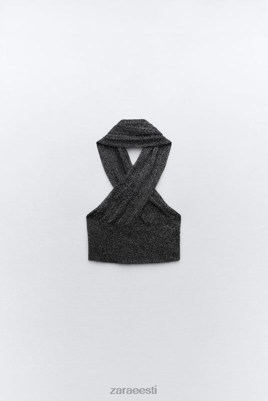 Zara metallist niidiga mähitud kootud topp naised must Riietus 42F0H262