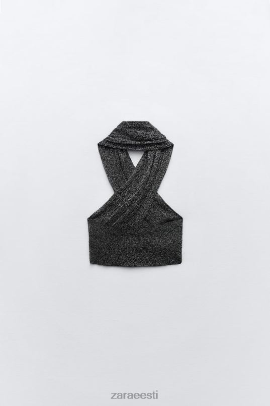 Zara metallist niidiga mähitud kootud topp naised must Riietus 42F0H262