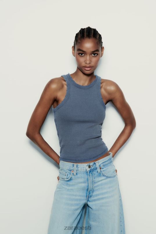 Zara pestud ribipaagi ülaosa naised sinine Riietus 42F0H274