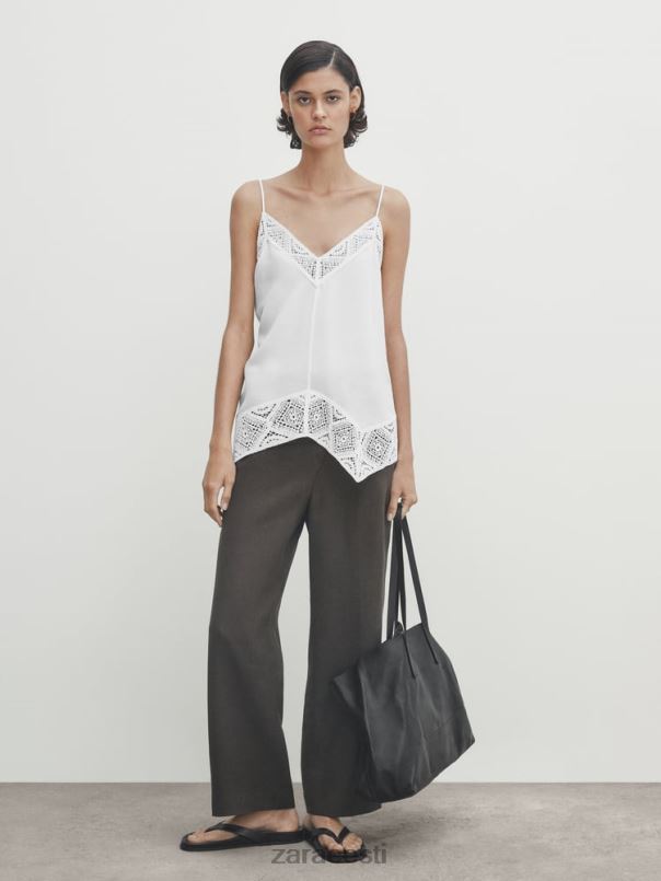 Zara rihmad top heegeldatud detailiga naised austri valge Riietus 42F0H846