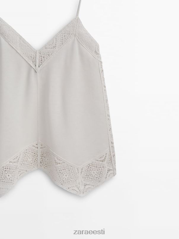 Zara rihmad top heegeldatud detailiga naised austri valge Riietus 42F0H846