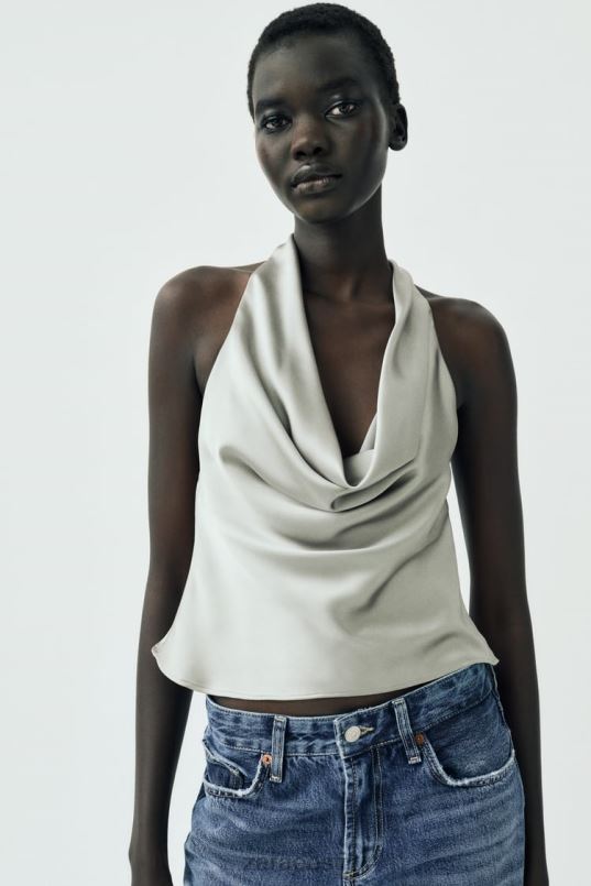 Zara satiinefektiga päitsetega top naised pehme kuld Riietus 42F0H284