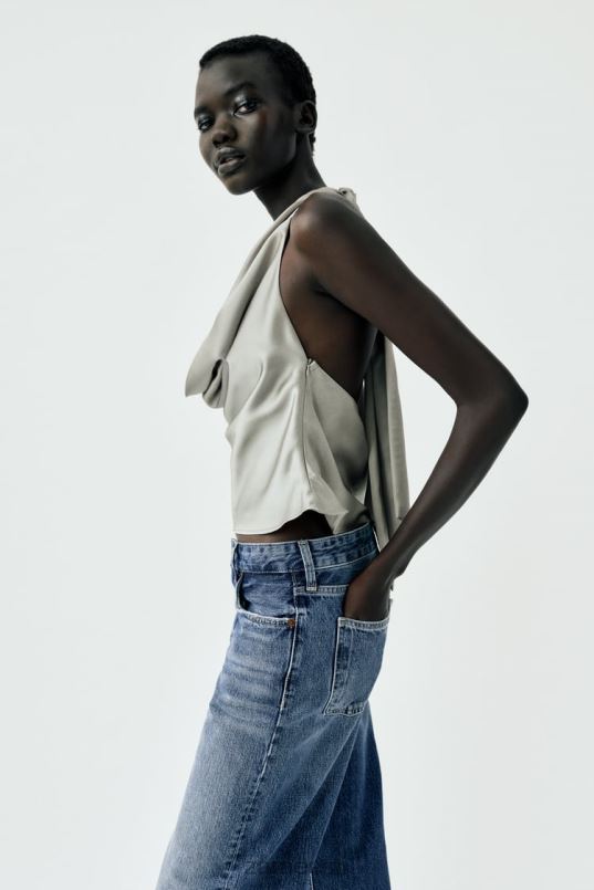 Zara satiinefektiga päitsetega top naised pehme kuld Riietus 42F0H284