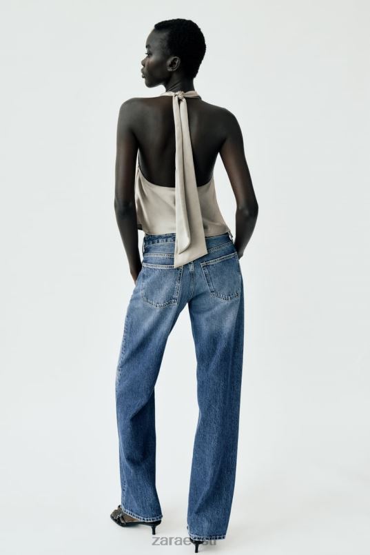 Zara satiinefektiga päitsetega top naised pehme kuld Riietus 42F0H284