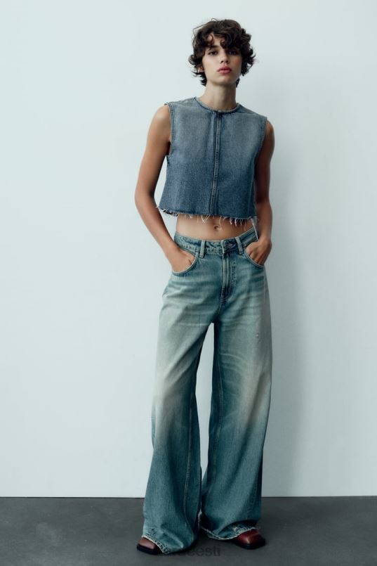 Zara trf denim crop top naised sinine Riietus 42F0H259