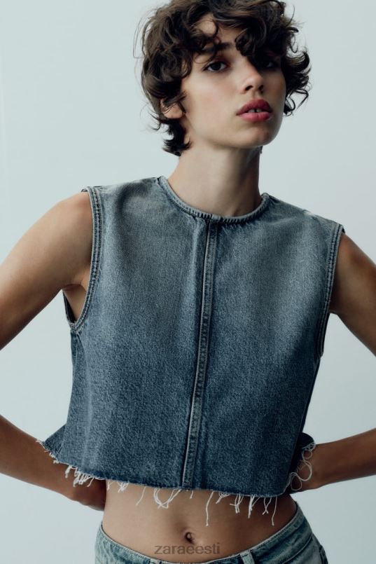 Zara trf denim crop top naised sinine Riietus 42F0H259
